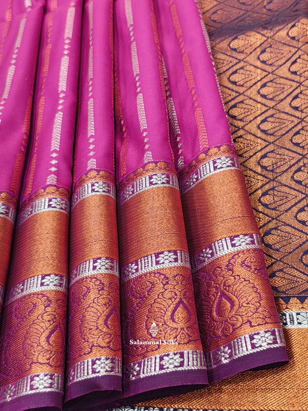 Magenta Rose Semi Soft Silk Saree With Copper Border