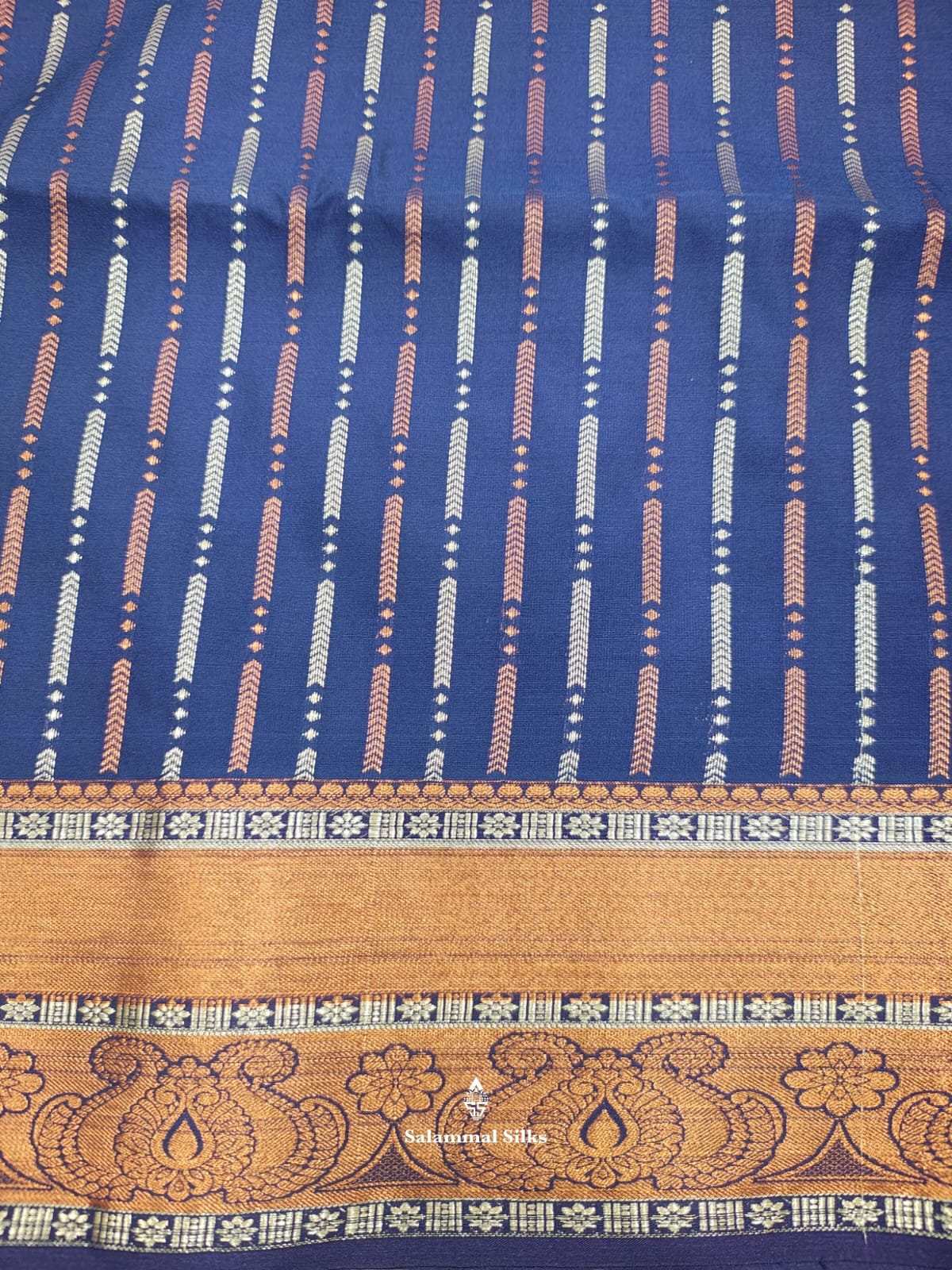Navy Blue Semi Soft Silk Saree With Copper Border