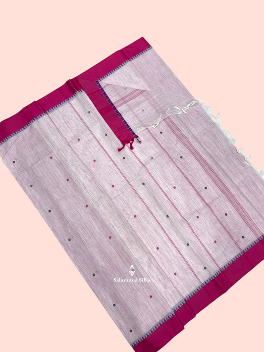 Cream Lavender Pure Cotton With Beautiful Banaras Style Border