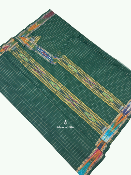 Bottle Green Checks Pure Cotton With Beautiful Fancy Style Border