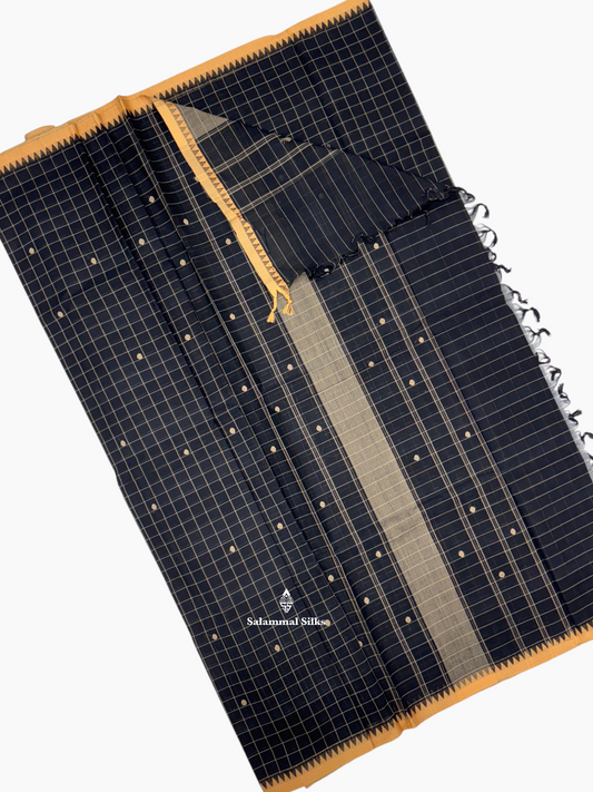 Black Checks Beautiful Pure Cotton Thread Work Buttas  With Small Temple Border