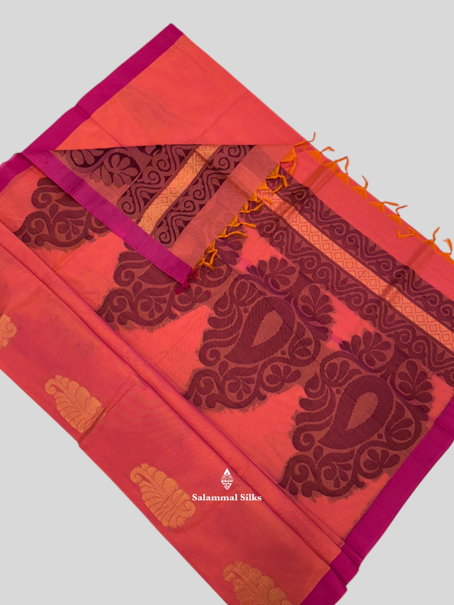 Orange Beautiful Pure Cotton With Pink Border