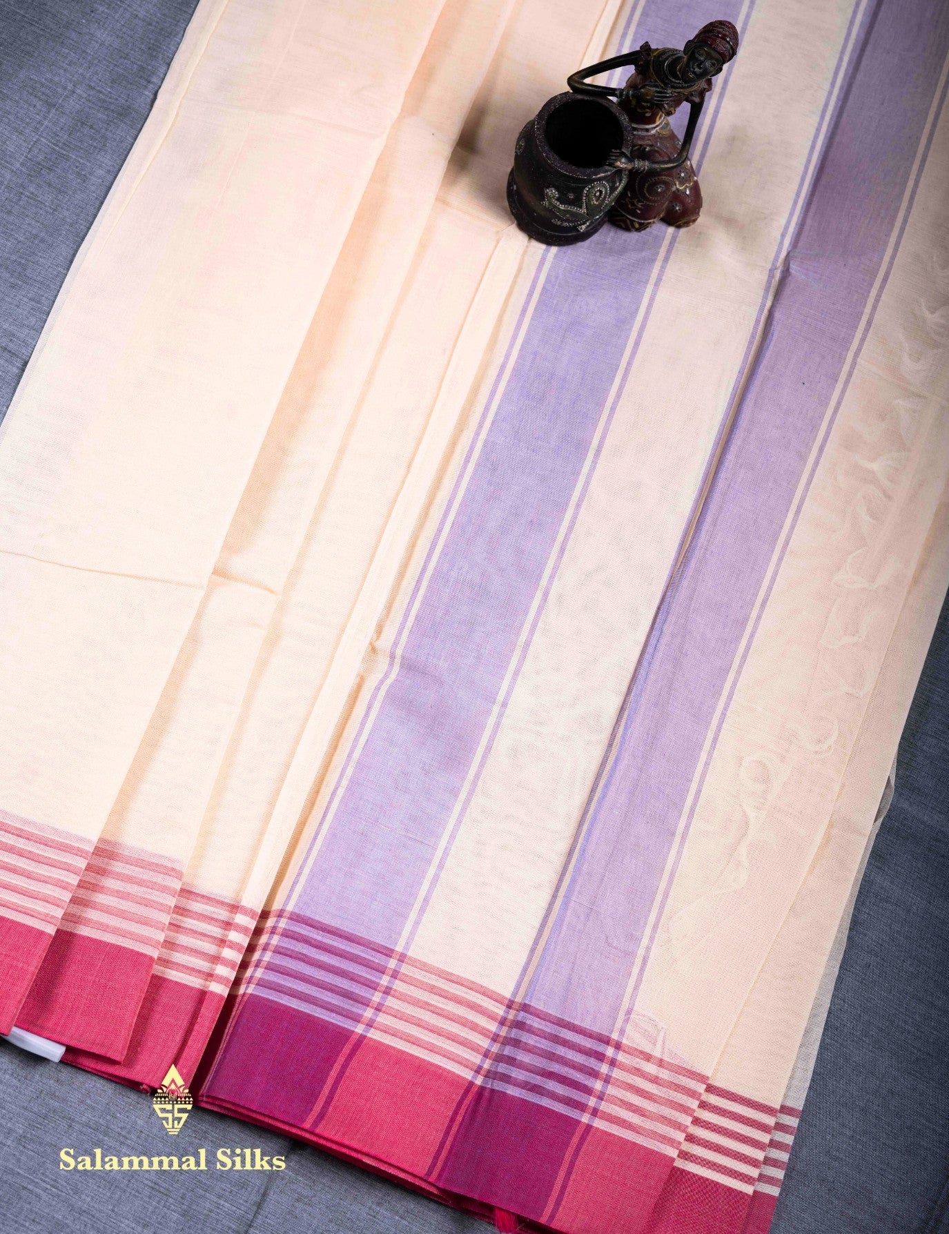 Kanjivaram Pure Cotton Saree Plain Light Sandal Colour With Pink Border