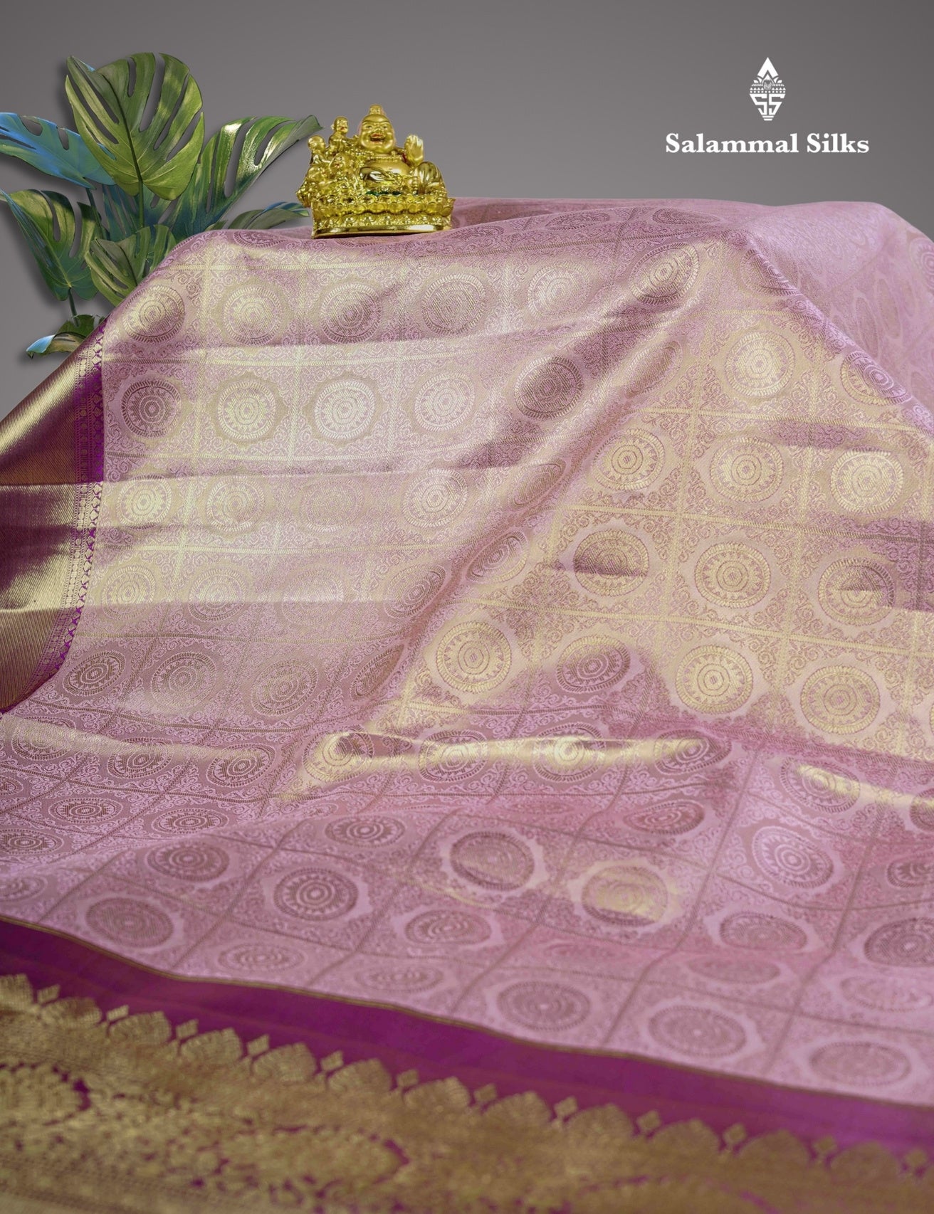 Kanjivaram Baby Pink Tissue Pure Silk Saree With violet Pallakku Border