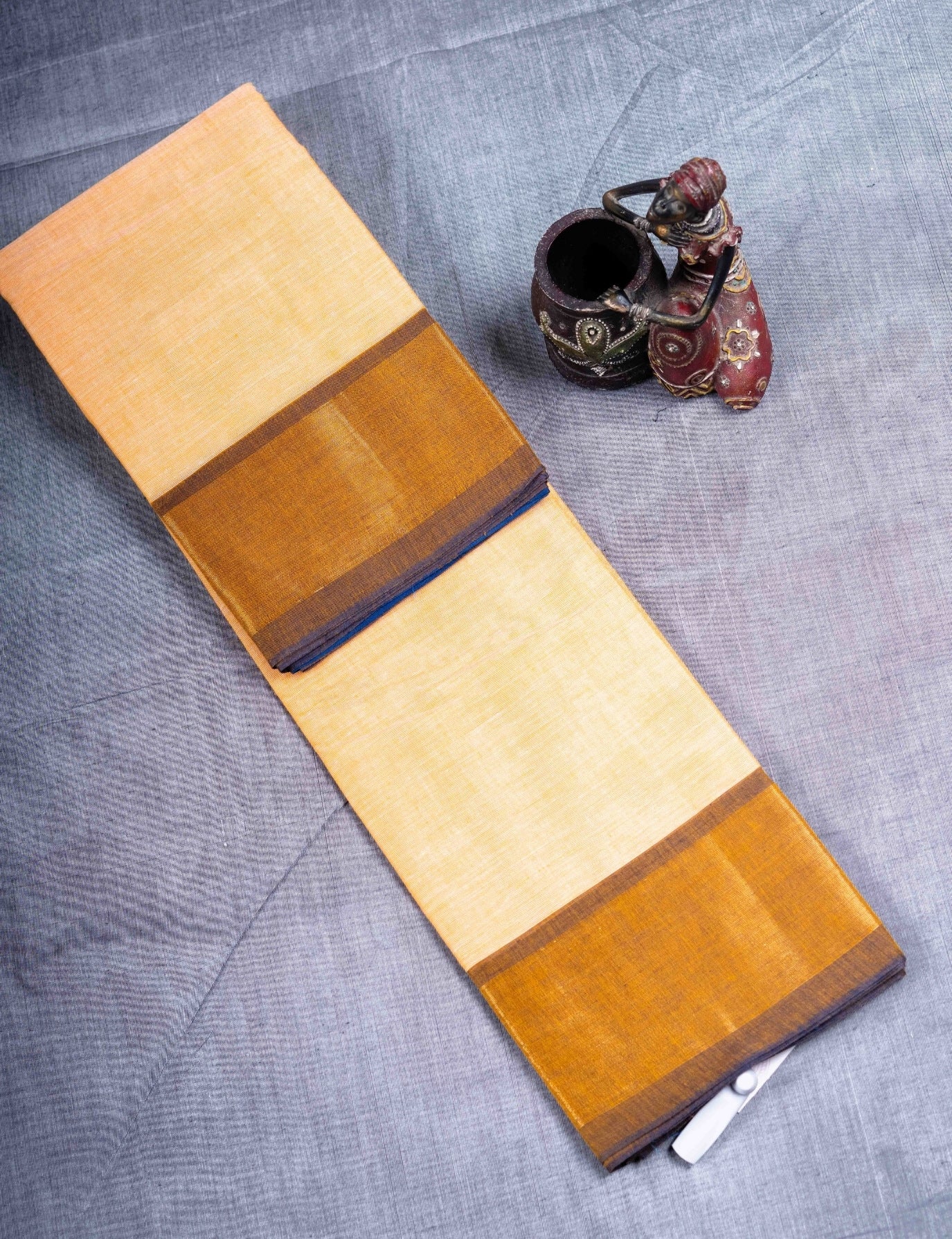 Kanjivaram Pure Cotton Plain Saree Sandal Colour Without Blouse