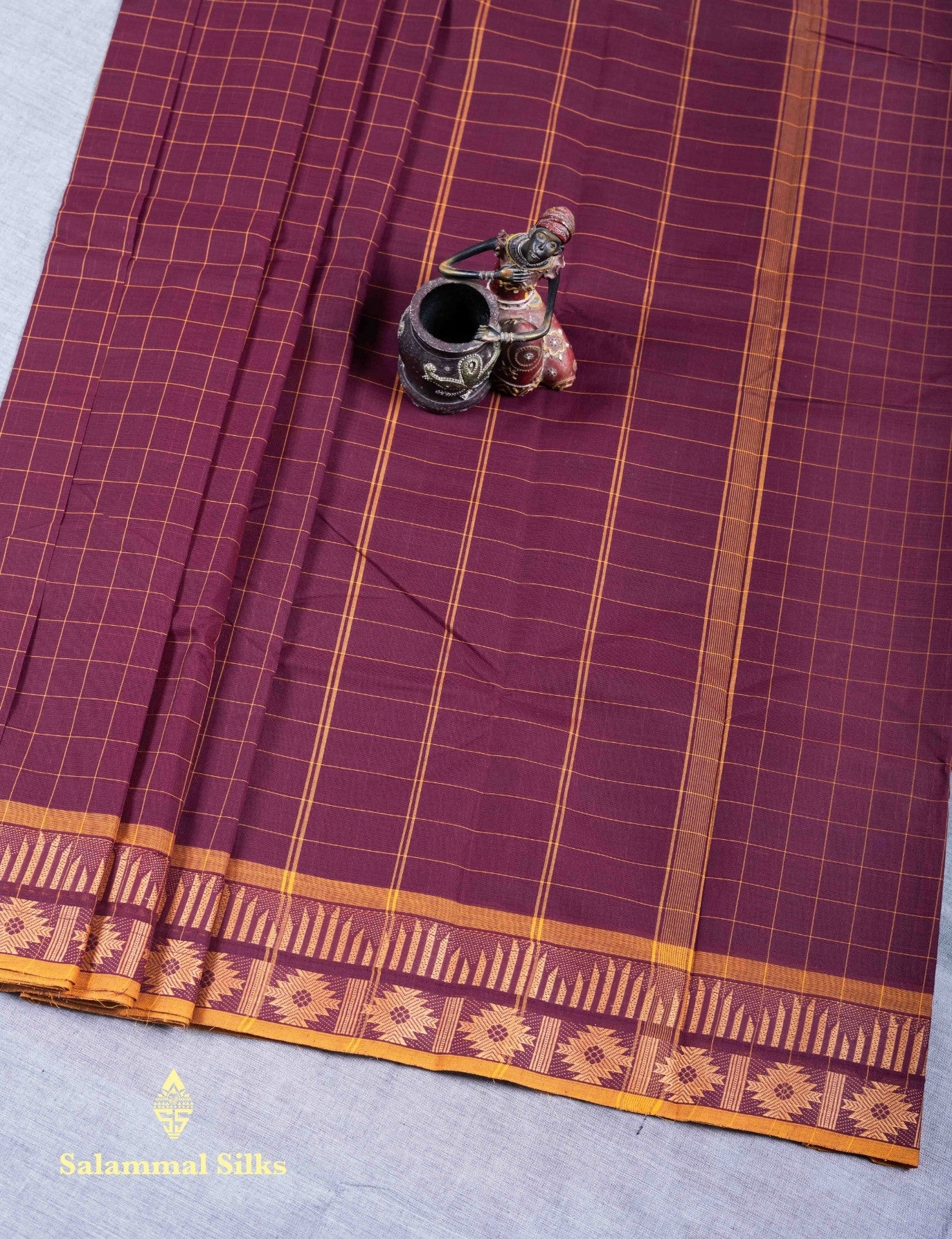 Kanjivaram Pure Cotton Saree Pink Colour Checks Without Blouse