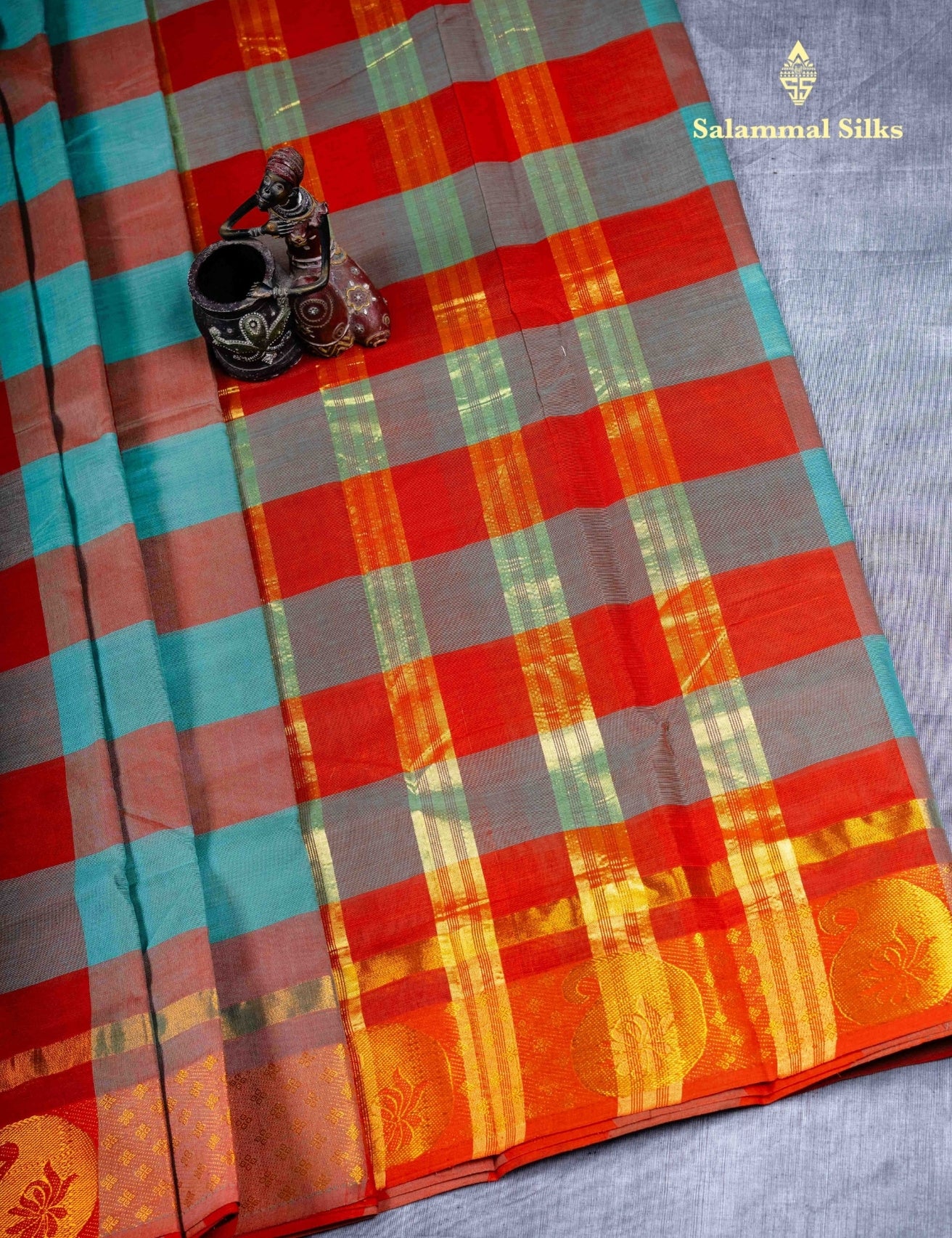 Kanjivaram Pure Cotton Saree Multicolour Without Blouse
