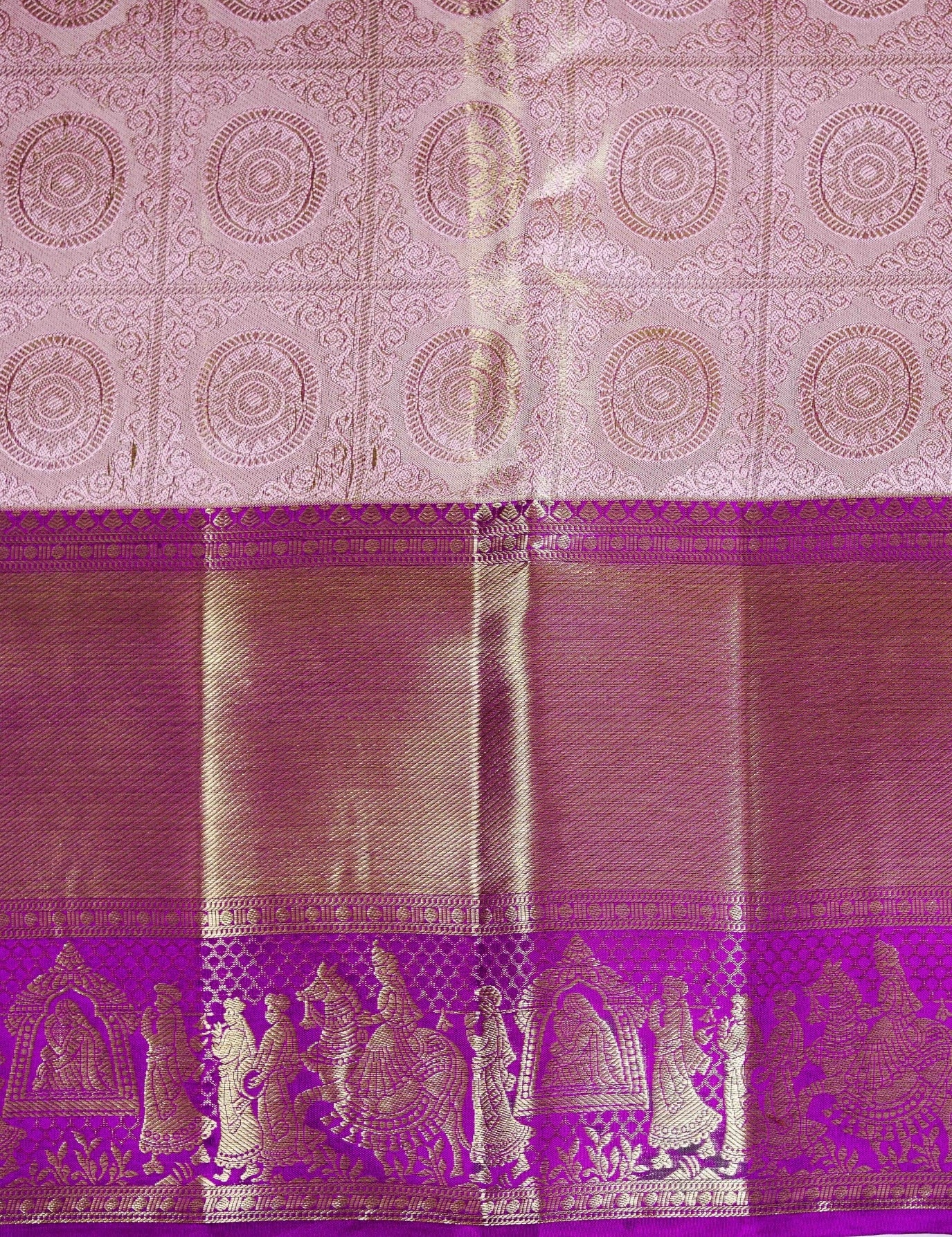 Kanjivaram Baby Pink Tissue Pure Silk Saree With violet Pallakku Border