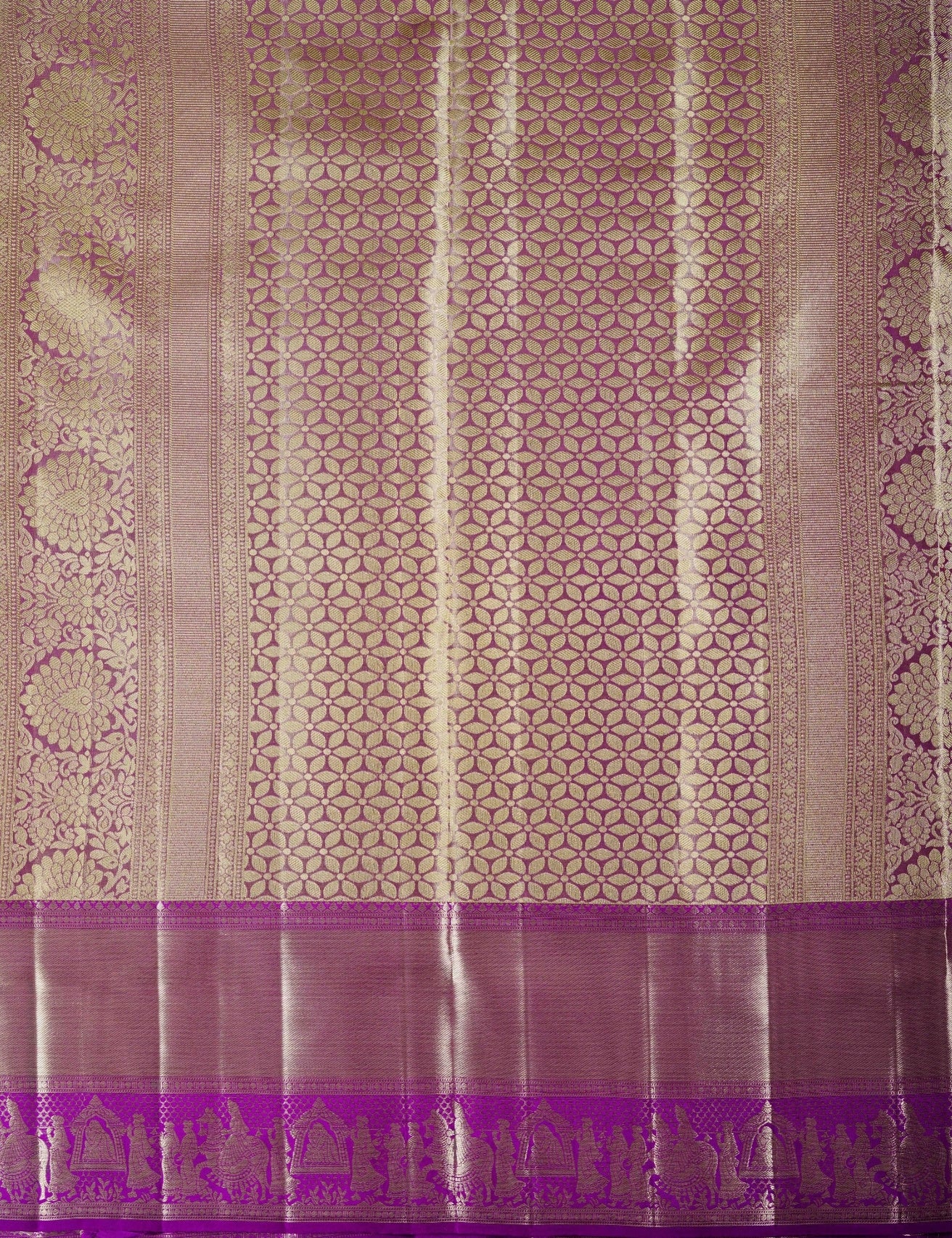 Kanjivaram Baby Pink Tissue Pure Silk Saree With violet Pallakku Border