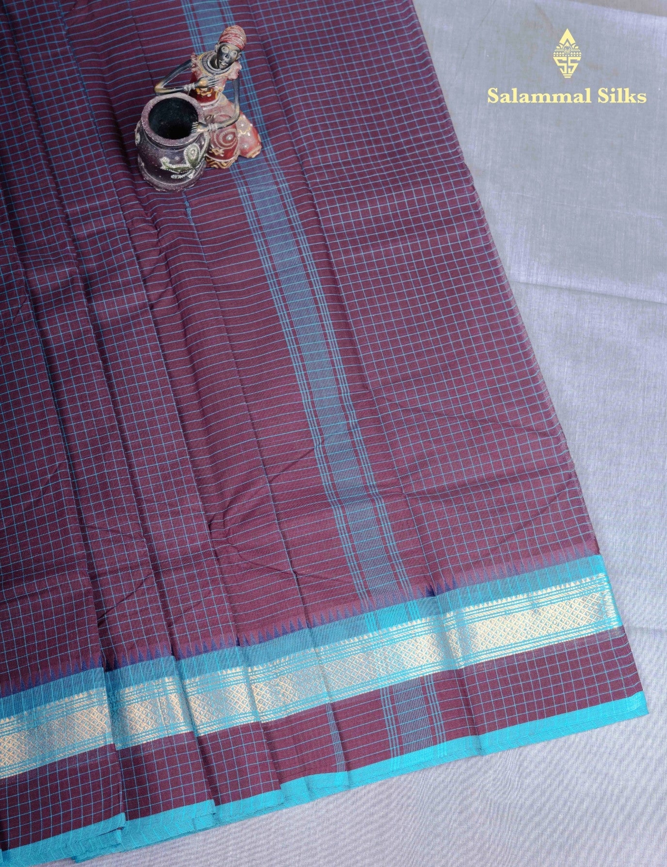 Kanjivaram Pure Cotton Saree Olive Mustard Yellow Checks Without Blouse
