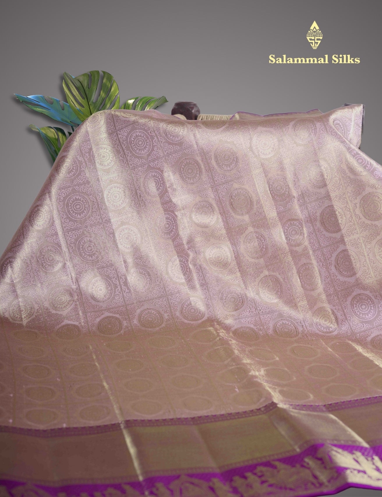 Kanjivaram Baby Pink Tissue Pure Silk Saree With violet Pallakku Border