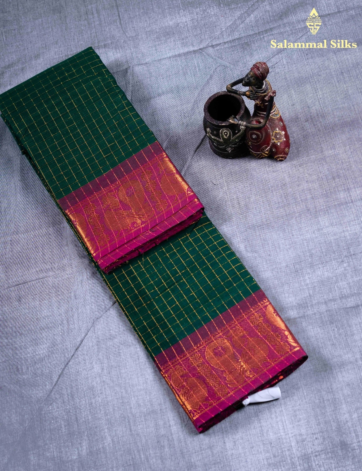Kanjivaram Black Checks Pure Cotton Saree Without Blouse