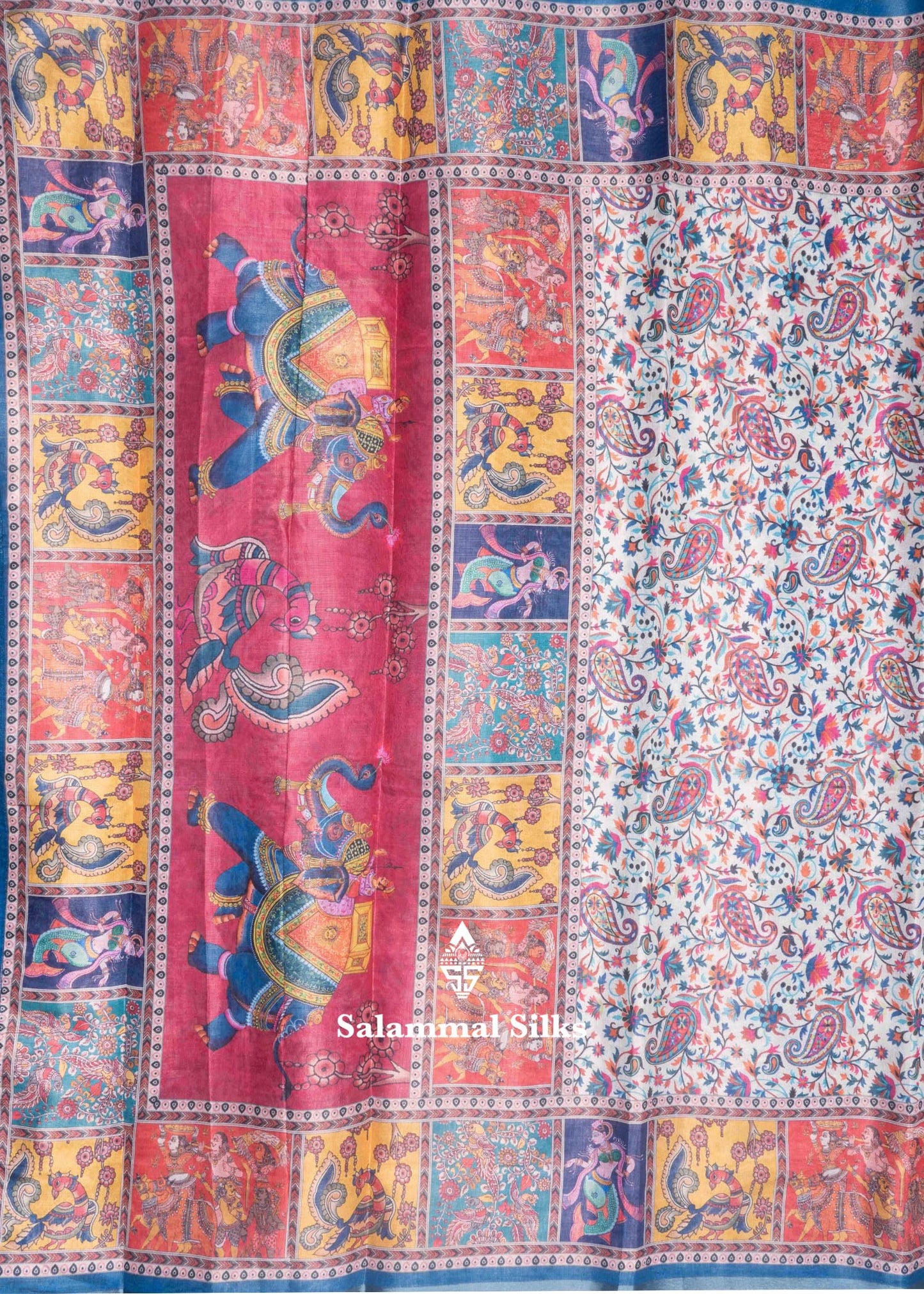 Cream Colour Beautiful Kalamkari Tissue Fancy Saree With Blouse