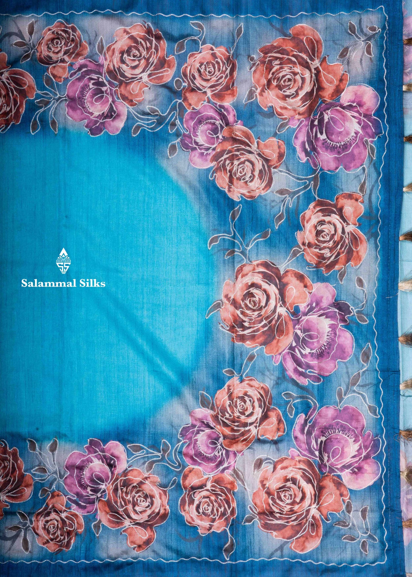 Peacock Blue Semi Tussar Fancy Saree With Blouse