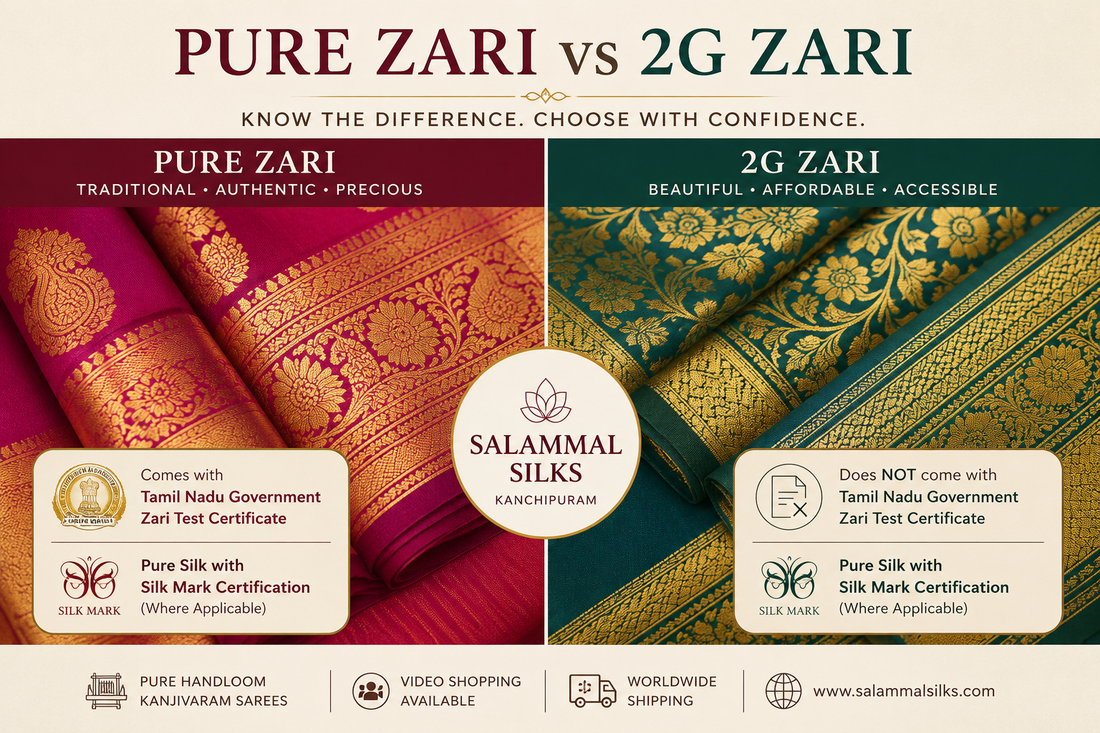 Pure Zari vs 2G Zari Kanjivaram Sarees – What’s the Difference?