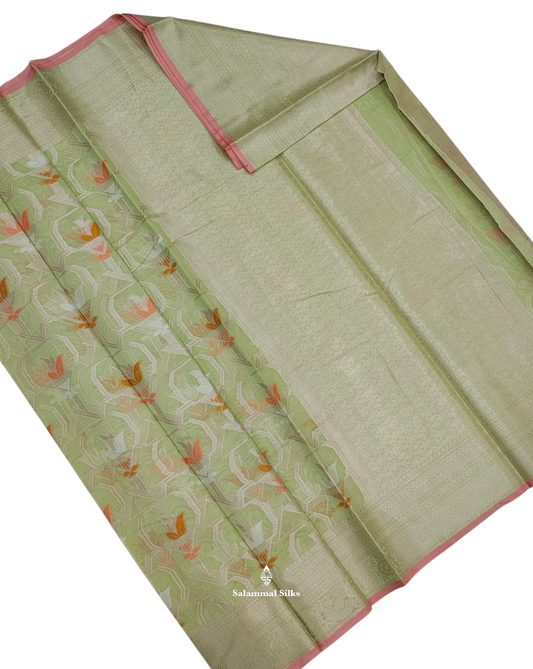 Pista Green Fancy Saree With Grand Blouse