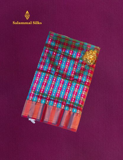 Pure Silk Pattu Pavadai ( MultiColour Checks ) With Red Blouse 27"