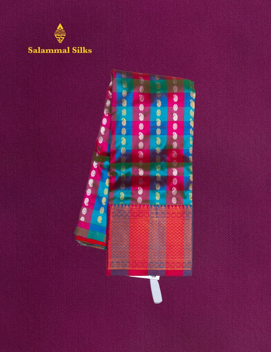 Pure Silk Pattu Pavadai ( MultiColour Checks ) With Red Blouse 27"