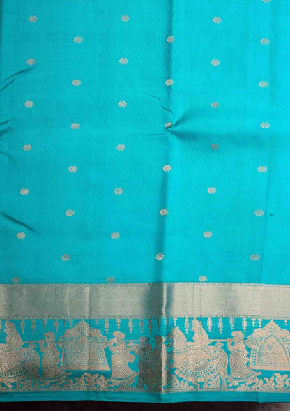 Kanjivaram Pure Silk Saree Sapphire Green With Pallakku Border