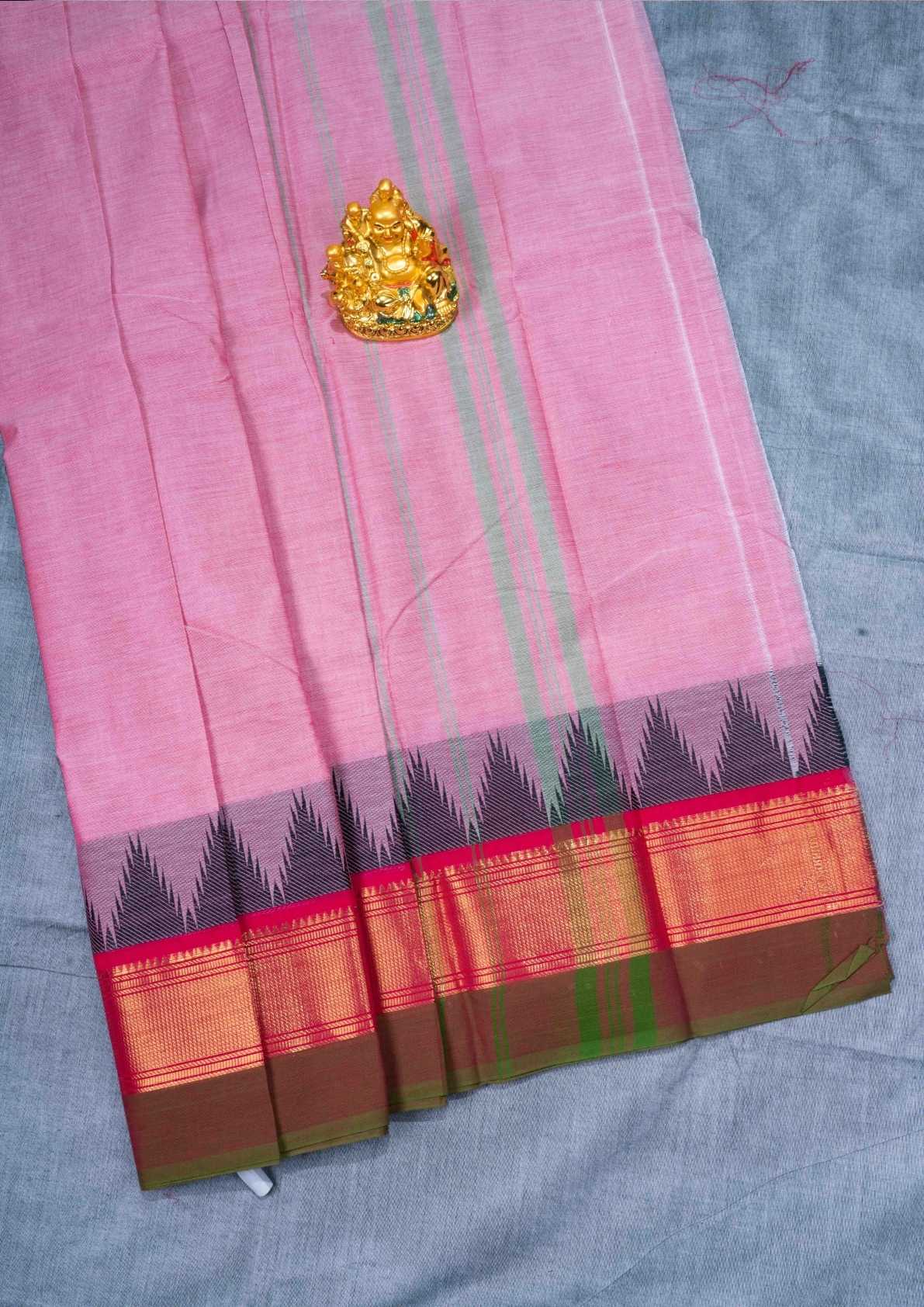 Kanjivaram Pure Cotton Plain Saree Baby Pink Colour WithOut Blouse