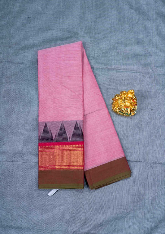 Kanjivaram Pure Cotton Plain Saree Baby Pink Colour WithOut Blouse