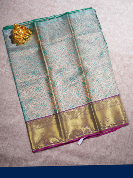 Mix Pattu Pavadai (Neon Green Tissue) With Blouse 27"