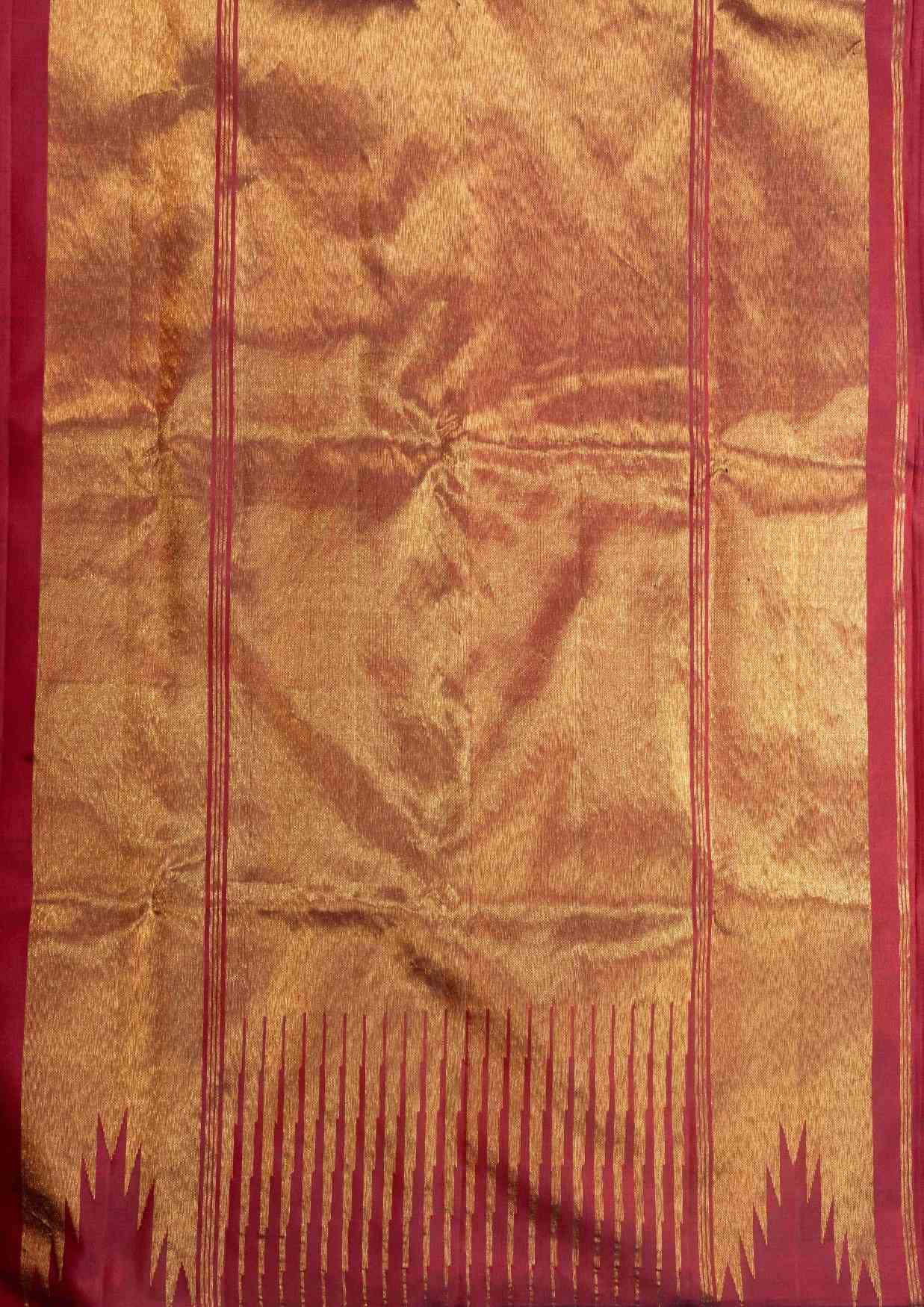 Kanjivaram 8kol Pure Silk Saree Rising Border Black & Gold  With Maroon Blouse