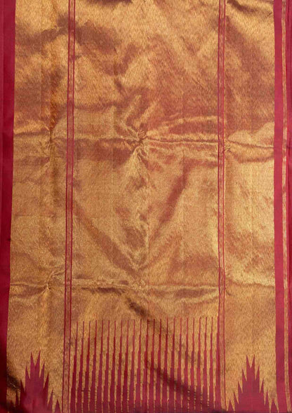 Kanjivaram 8kol Pure Silk Saree Rising Border Black & Gold  With Maroon Blouse