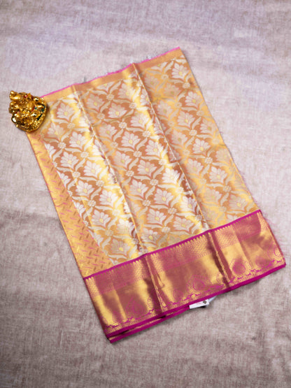 Mix Pattu Pavadai ( Gold Colour Tissue ) With Tissue Blouse 27"