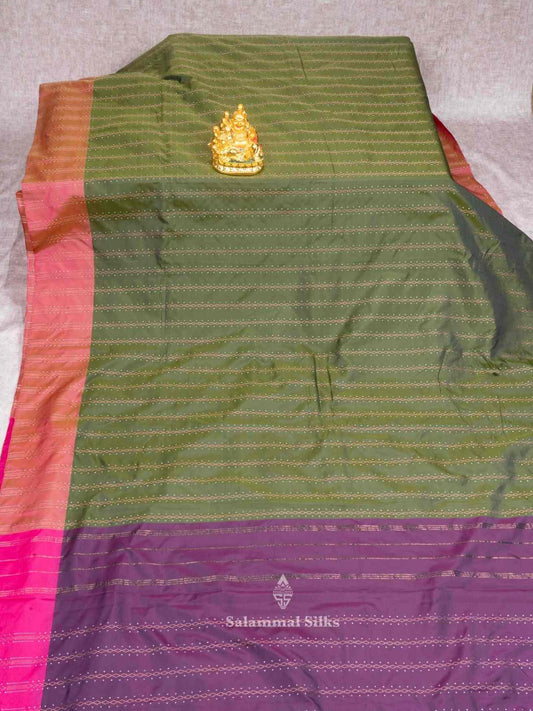 Olive Green Color Arni Semi-Silk saree with Maroon Blouse