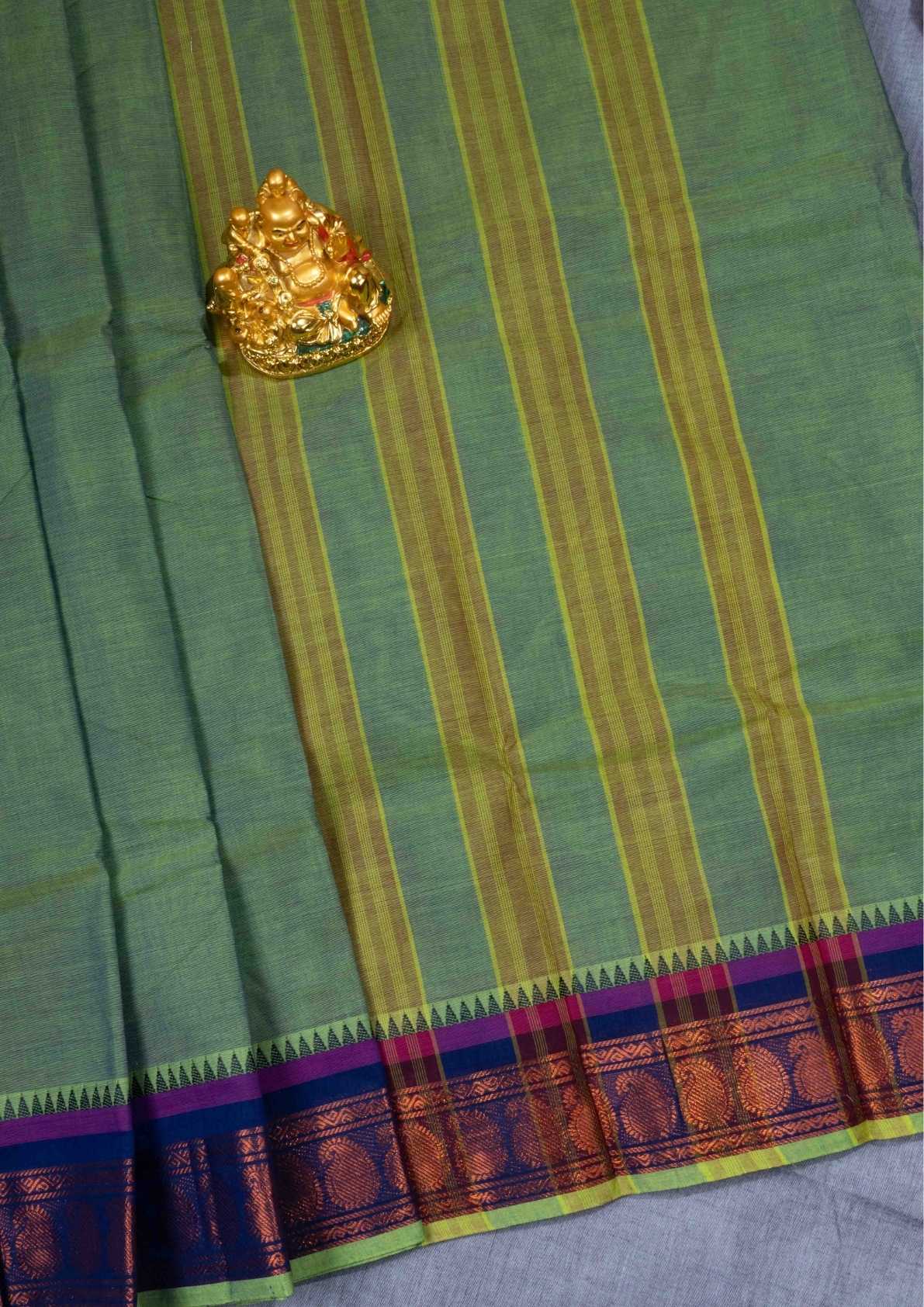 Kanjivaram Pure Cotton Plain Saree Army Green Colour WithOut Blouse
