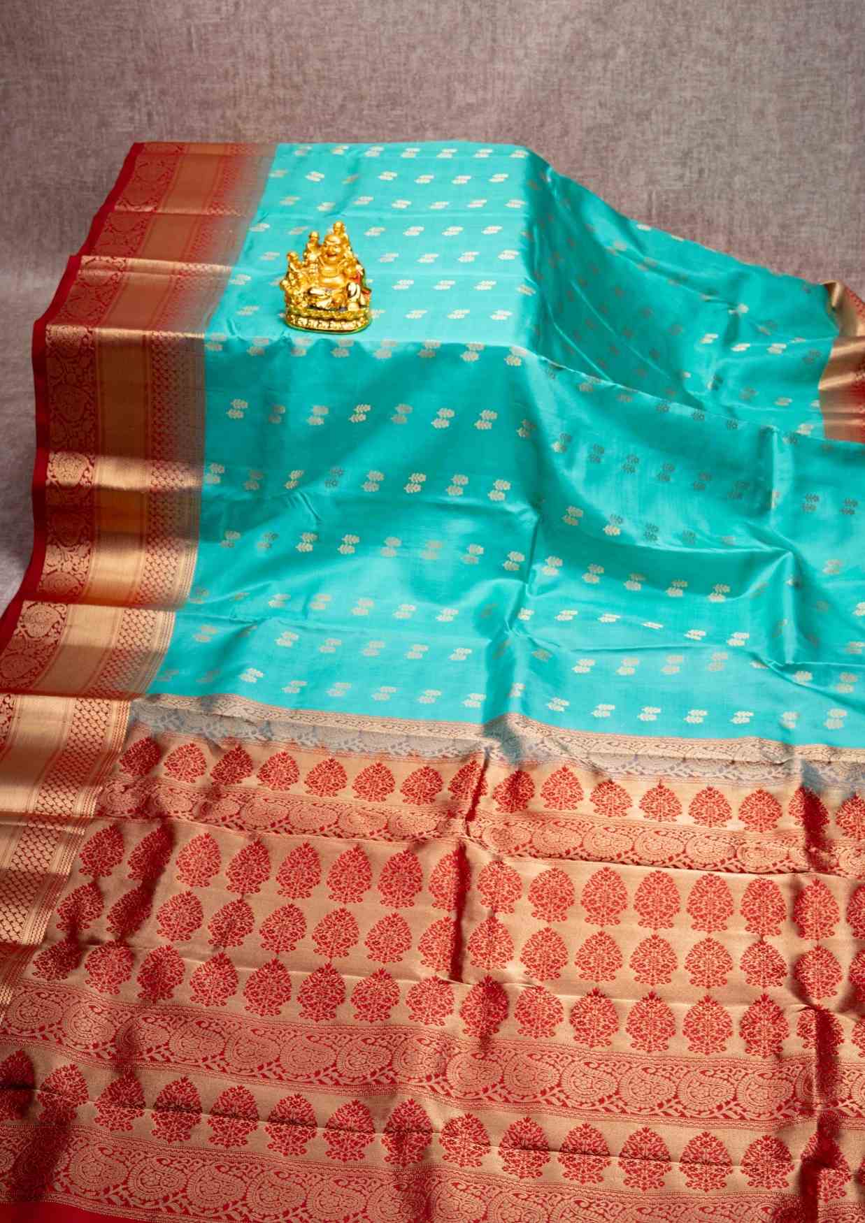 Kanjivaram Pure Silk Saree Sea Green With Maroon Blouse