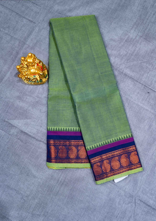 Kanjivaram Pure Cotton Plain Saree Army Green Colour WithOut Blouse