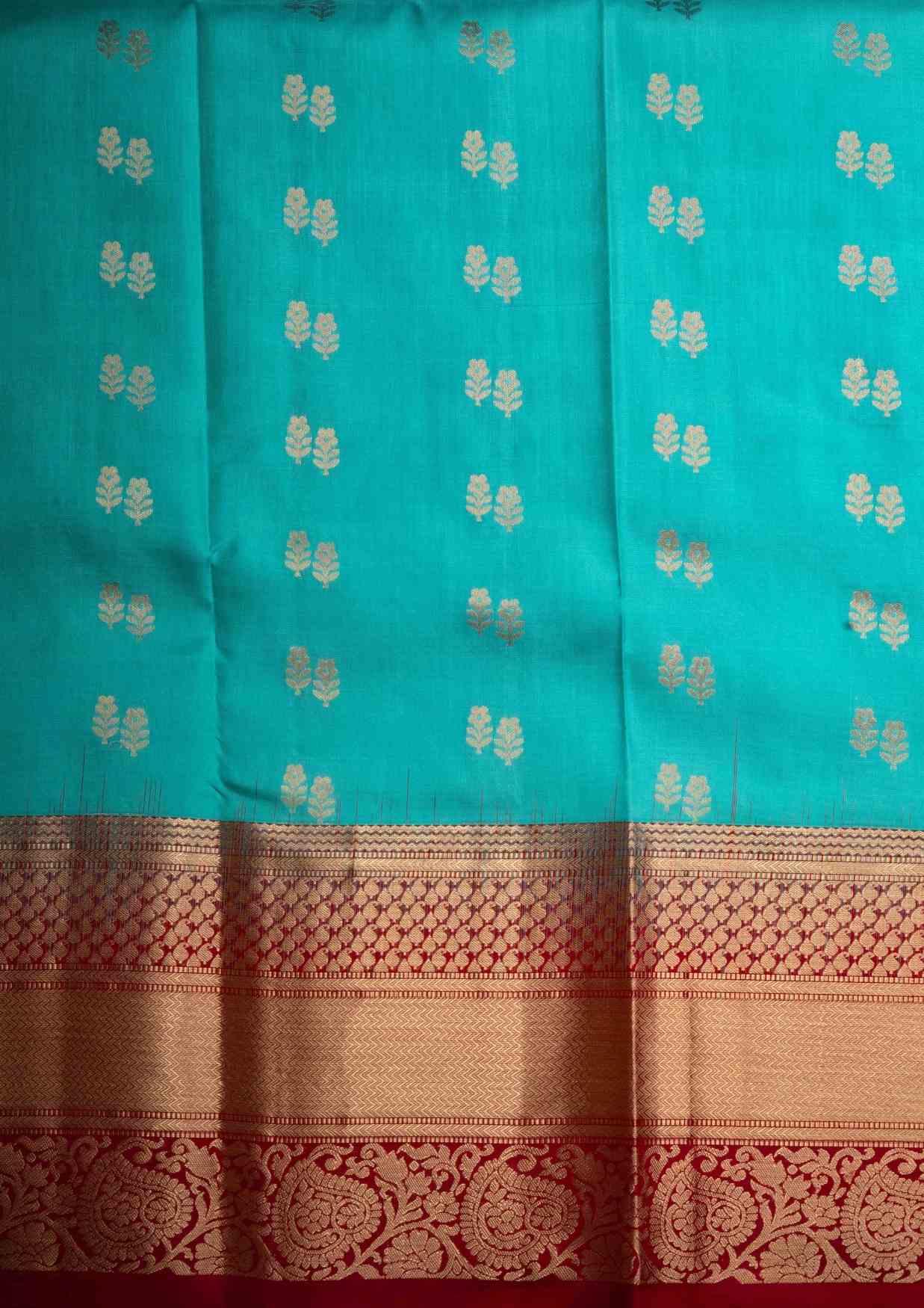 Kanjivaram Pure Silk Saree Sea Green With Maroon Blouse