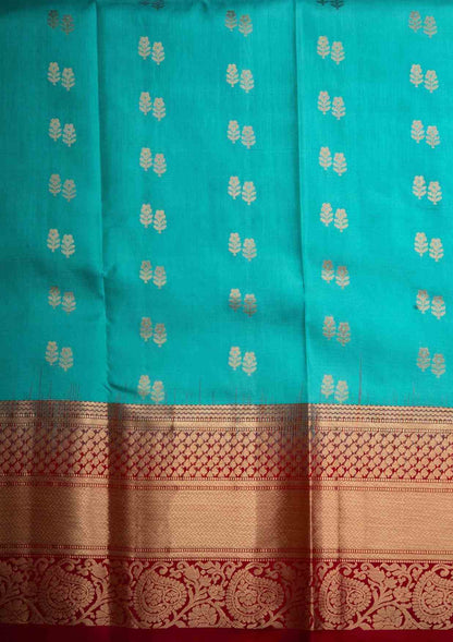 Kanjivaram Pure Silk Saree Sea Green With Maroon Blouse