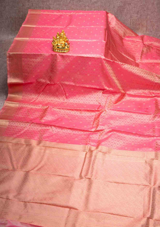 Kanjivaram Pure Silk Saree Peach With Gold Zari Border