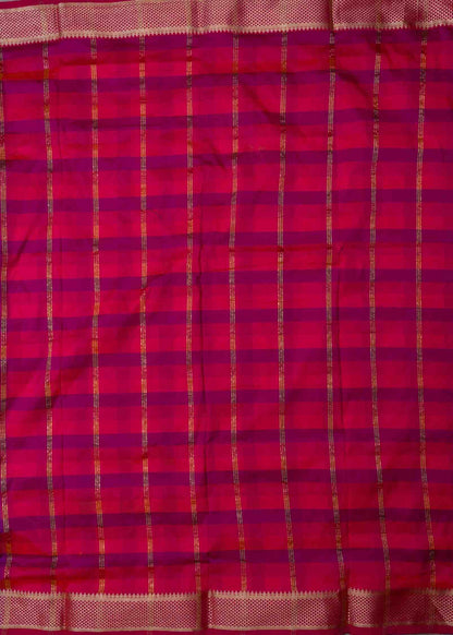 Paalum Pazham Checks 9 Yards Semi Silk Saree with Gold Zari (3 Inch) Border