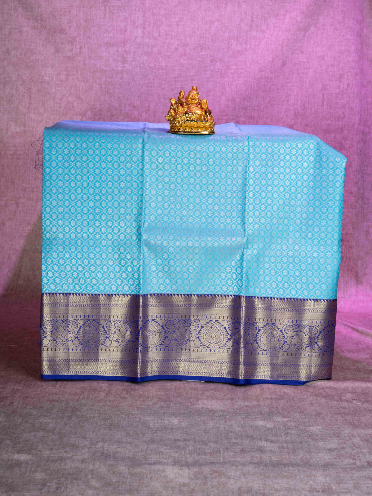 Semi Silk Pattu Pavadai (Ice Blue) With Royal Blue Blouse 44"