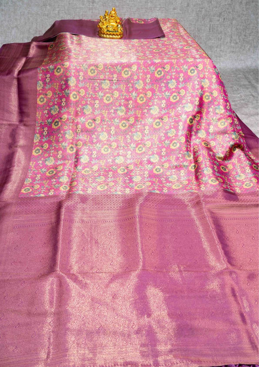 Fancy Soft Tissue Saree Pink With Grand Blouse