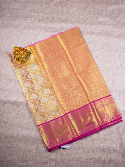 Mix Pattu Pavadai ( Gold Colour Tissue ) With Tissue Blouse 27"