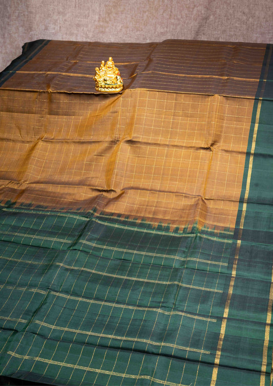 Kanjivaram Pure Silk Saree Olive Mustard Yellow With Bottle Green Blouse