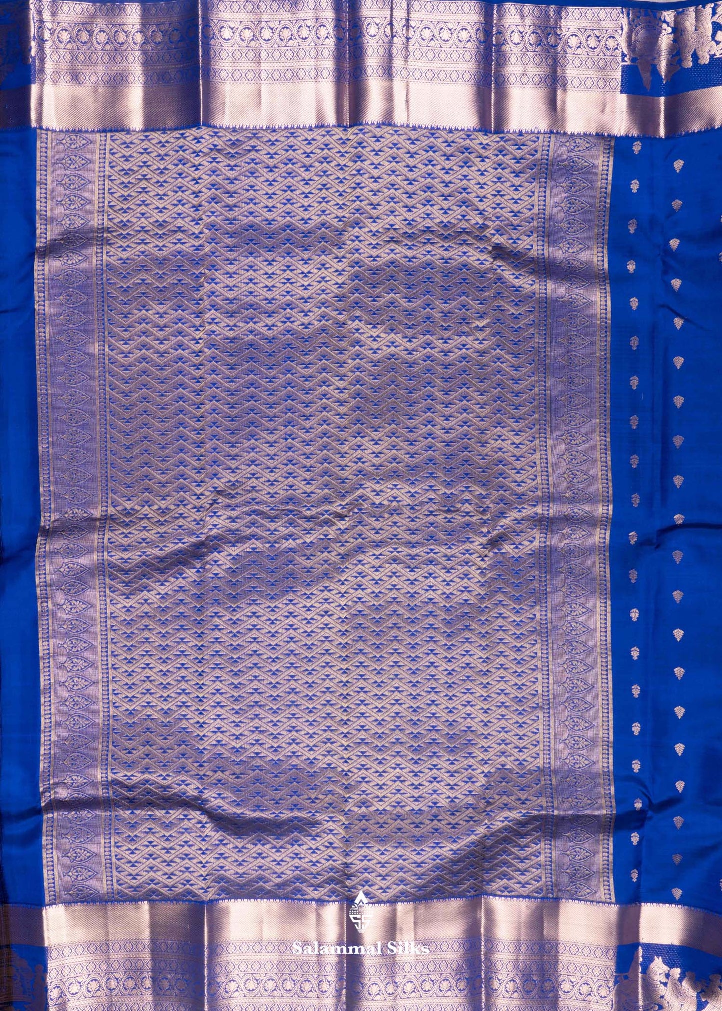 Royal Blue Kanjivaram Pure Silk Saree with Pallakku Border and Plain Blouse