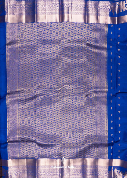 Royal Blue Kanjivaram Pure Silk Saree with Pallakku Border and Plain Blouse