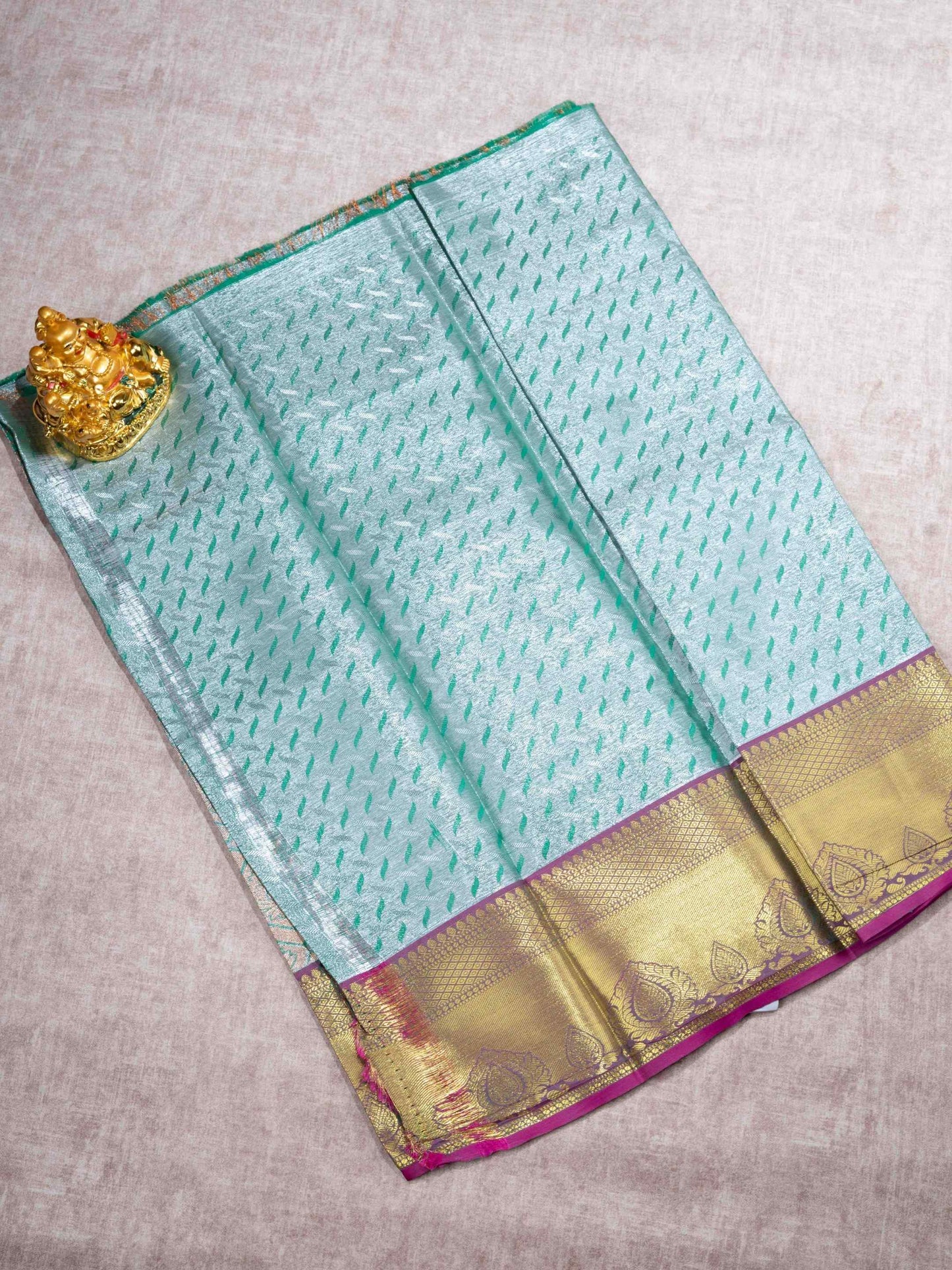 Mix Pattu Pavadai (Neon Green Tissue) With Blouse 27"