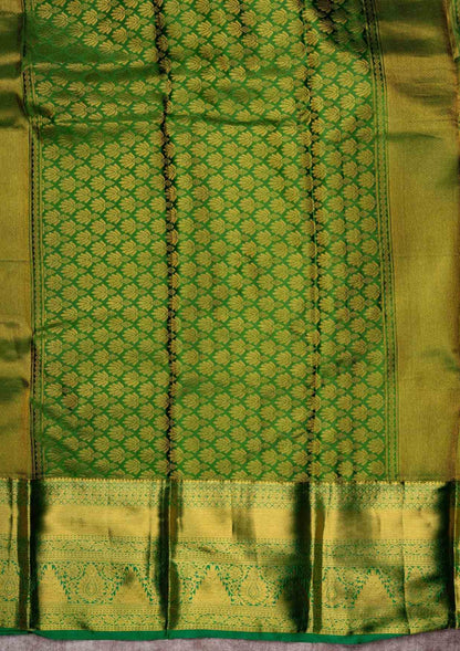 Mustard Yellow Puremix Silk Saree With Green Blouse
