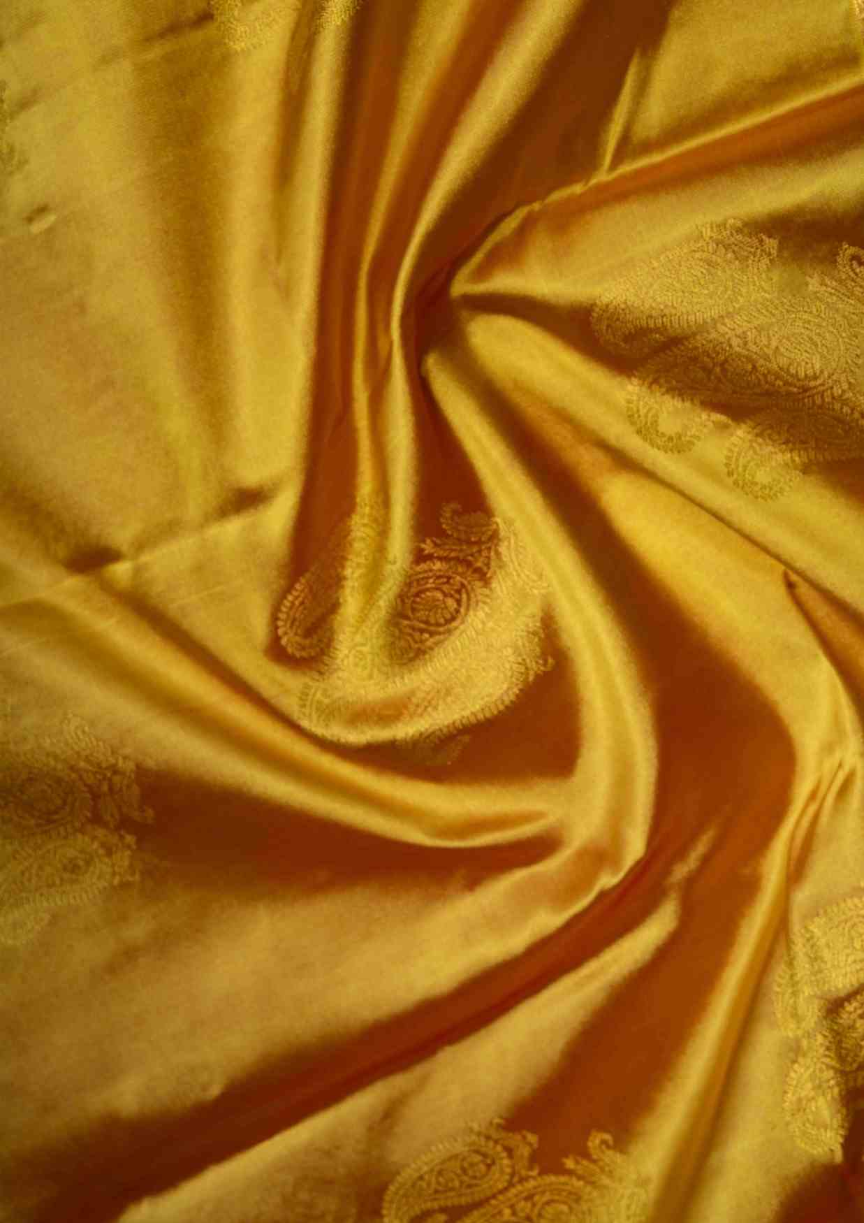 Mustard Yellow Puremix Silk Saree With Green Blouse