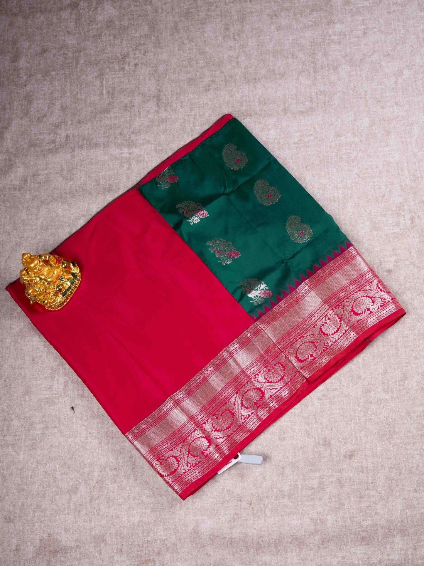 Mix Pattu Pavadai (Bottle Green) With Pink Blouse 18"