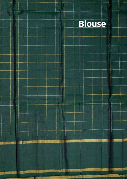 Kanjivaram Pure Silk Saree Olive Mustard Yellow With Bottle Green Blouse