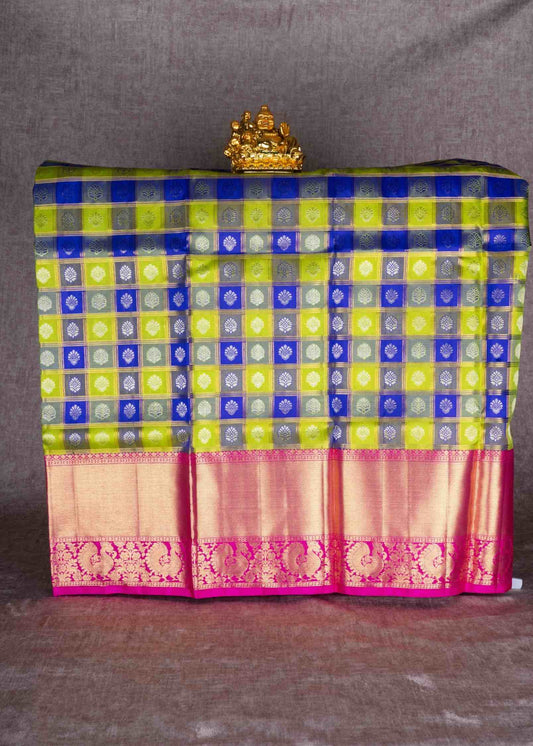 Pure Silk Pattu Pavadai (MultiColour Checks) With Pink Blouse 36"