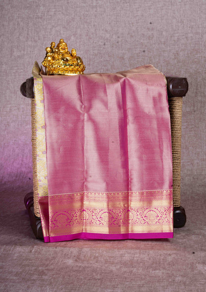 Mix Pattu Pavadai (Mustard Yellow) With Pink Blouse 18"